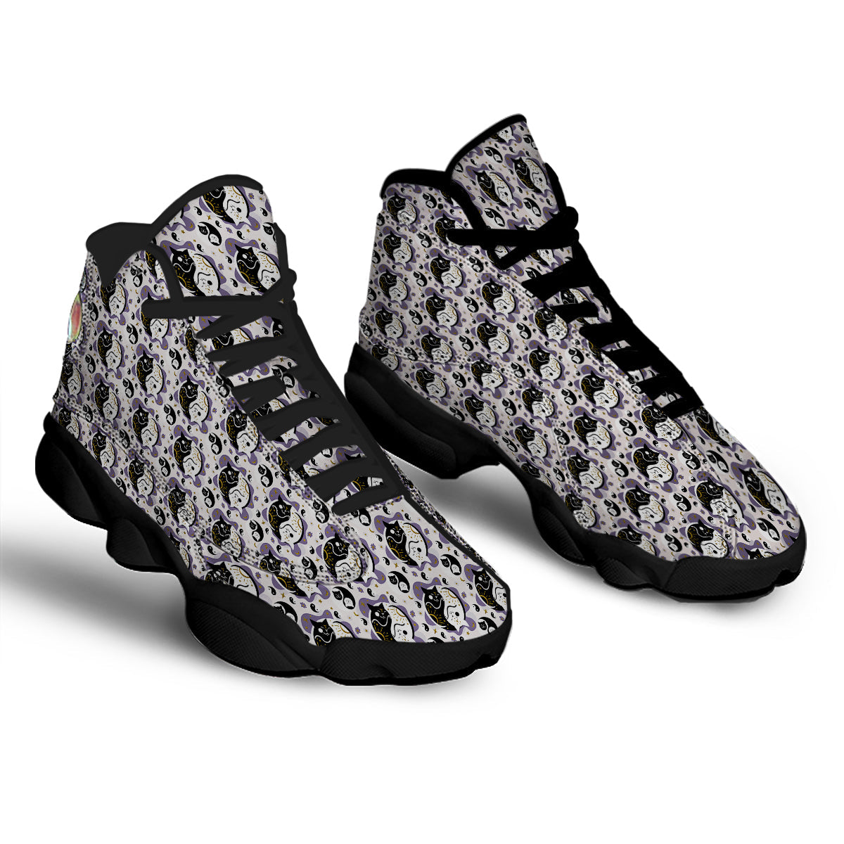Yin Yang Black And White Cat Sleep Print Pattern Black Basketball Shoes-grizzshop