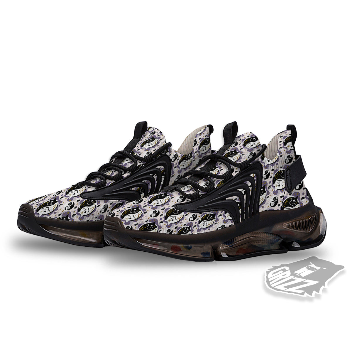 Yin Yang Black And White Cat Sleep Print Pattern Black Gym Shoes-grizzshop