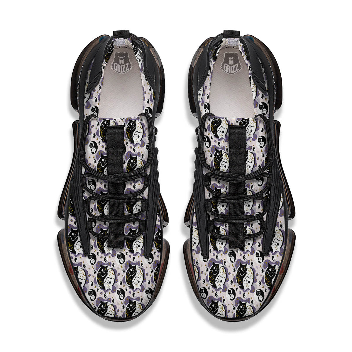 Yin Yang Black And White Cat Sleep Print Pattern Black Gym Shoes-grizzshop