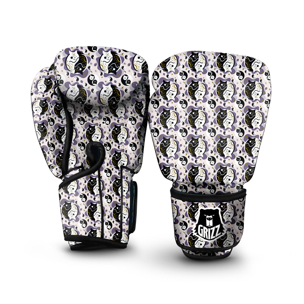 Yin Yang Black And White Cat Sleep Print Pattern Boxing Gloves-grizzshop