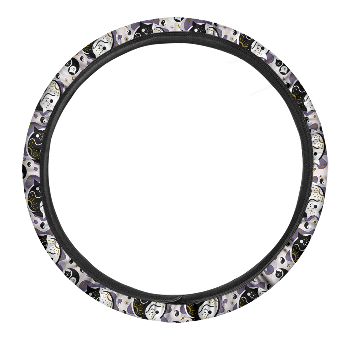 Yin Yang Black And White Cat Sleep Print Pattern Car Steering Wheel Cover-grizzshop