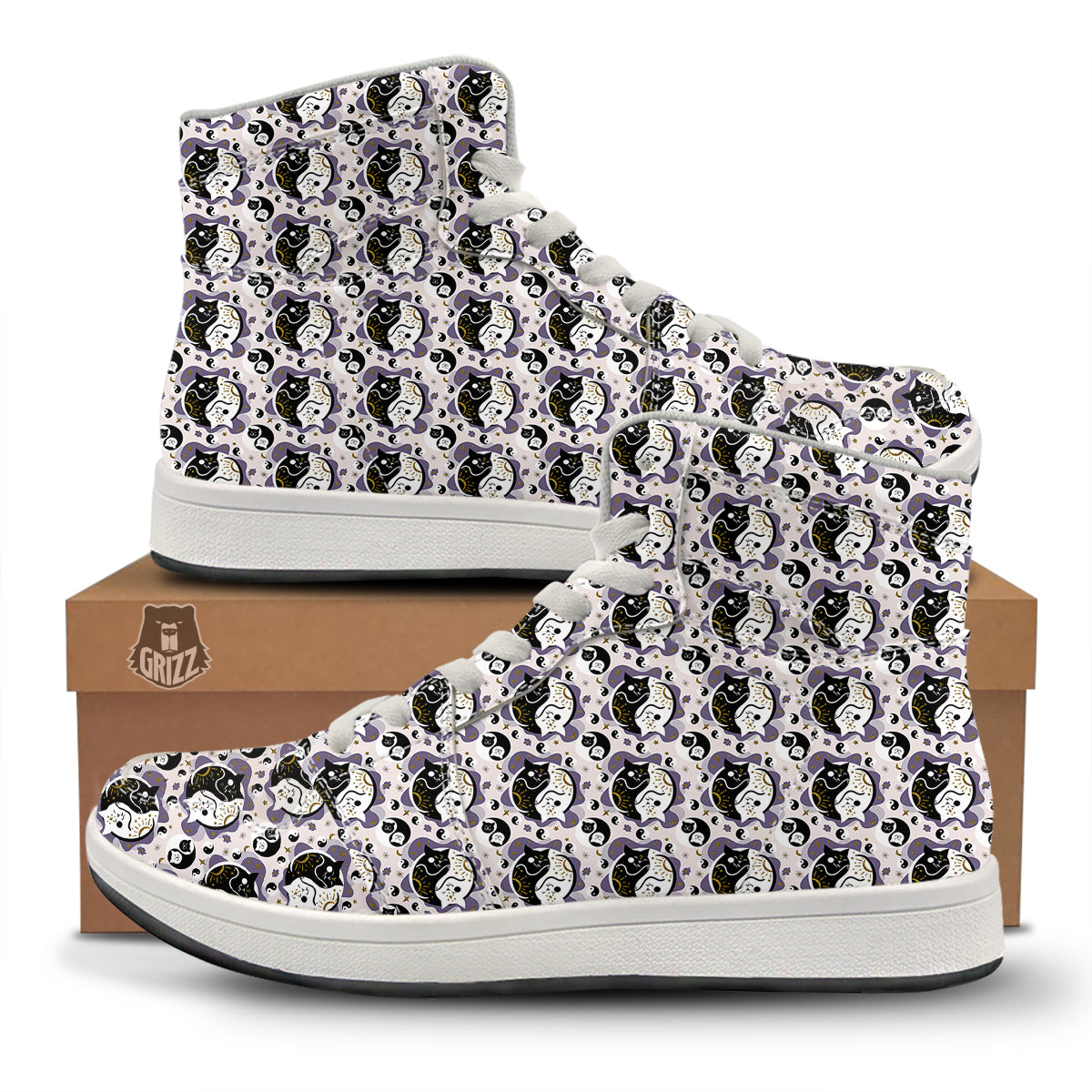 Yin Yang Black And White Cat Sleep Print Pattern High Top Sneakers-grizzshop