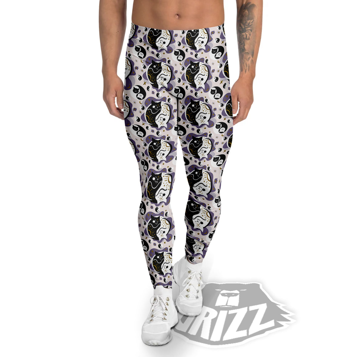 Yin Yang Black And White Cat Sleep Print Pattern Men's Leggings-grizzshop