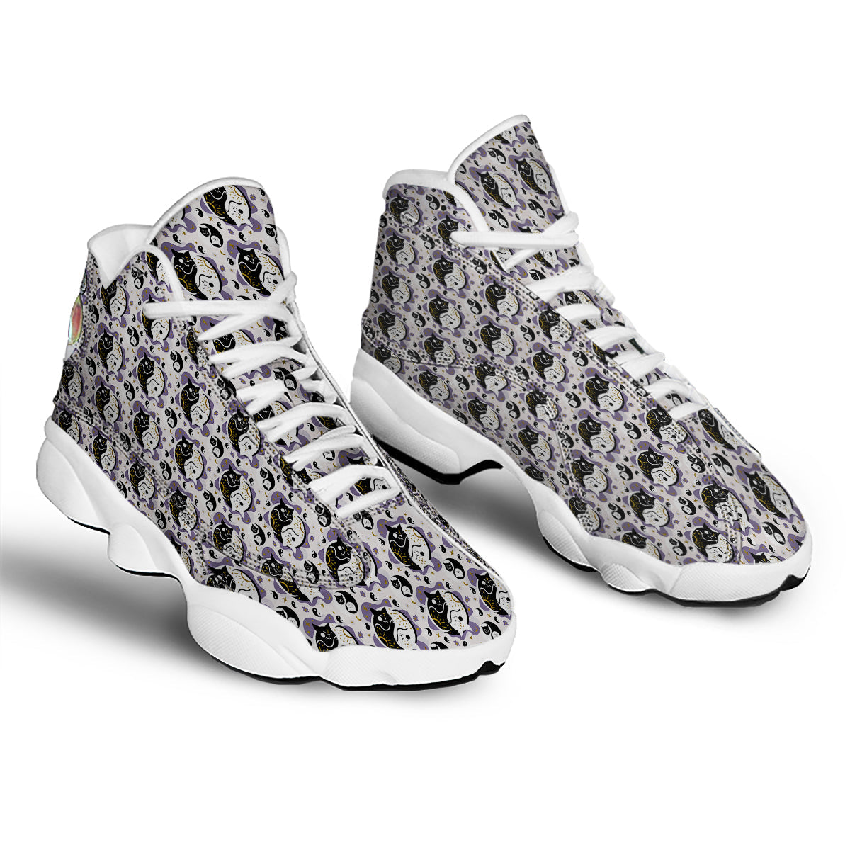 Yin Yang Black And White Cat Sleep Print Pattern White Basketball Shoes-grizzshop