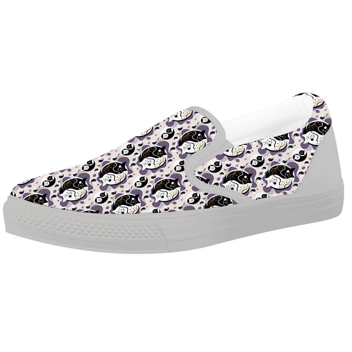 Yin Yang Black And White Cat Sleep Print Pattern White Slip On Shoes-grizzshop