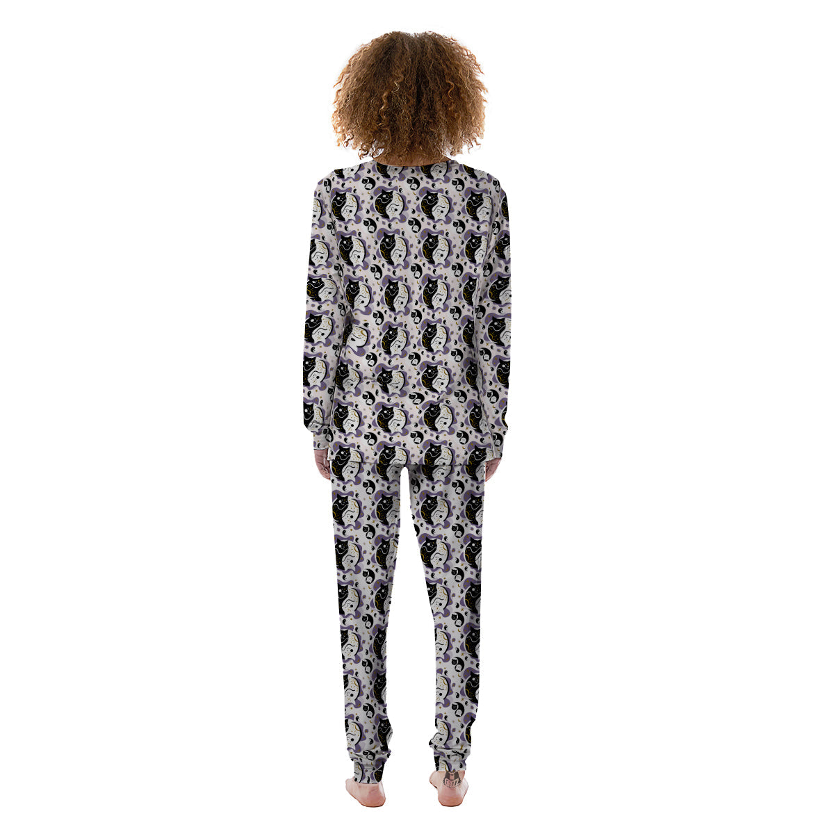 Yin Yang Black And White Cat Sleep Print Pattern Women's Pajamas-grizzshop