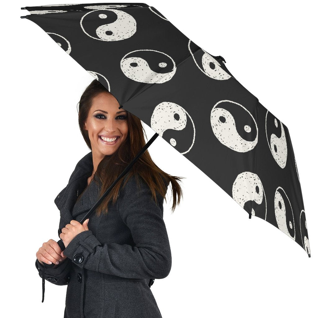 Yin Yang Black Pattern Print Automatic Foldable Umbrella-grizzshop