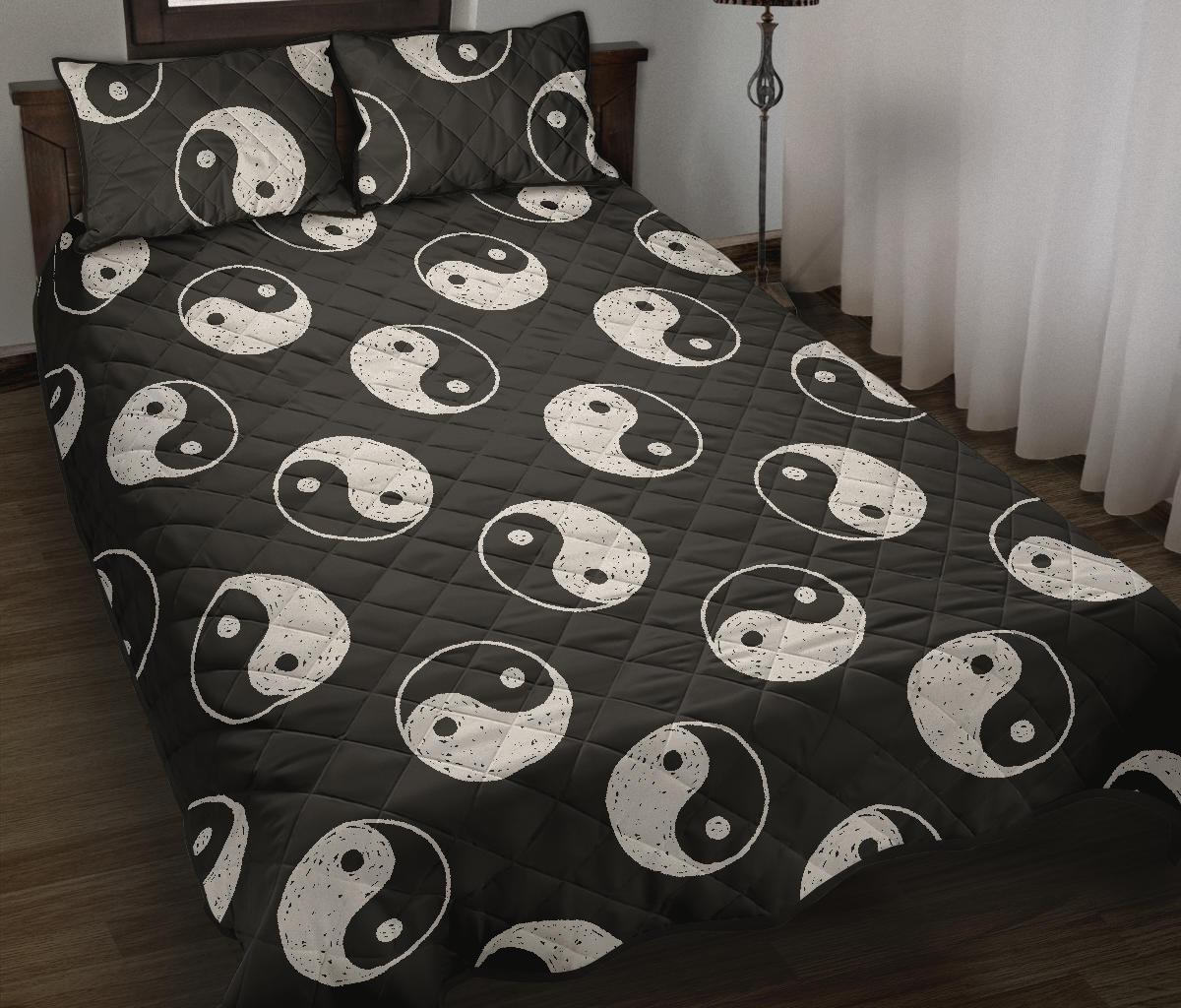 Yin Yang Black Pattern Print Bed Set Quilt-grizzshop