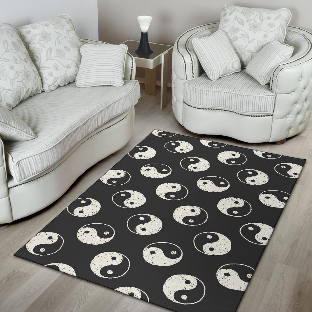 Yin Yang Black Pattern Print Floor Mat-grizzshop