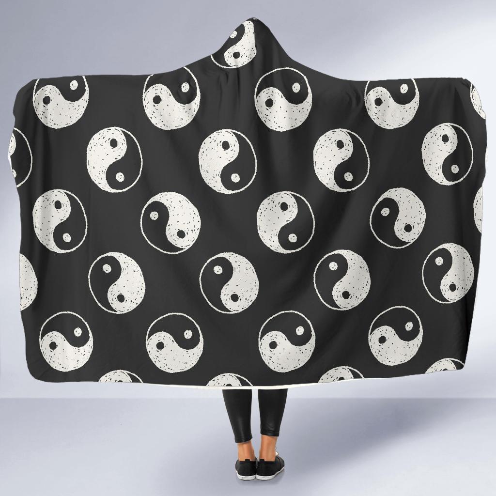 Yin Yang Black Pattern Print Hooded Blanket-grizzshop