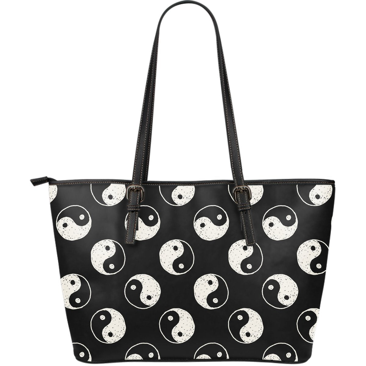 Yin Yang Black Pattern Print Leather Tote Bag-grizzshop
