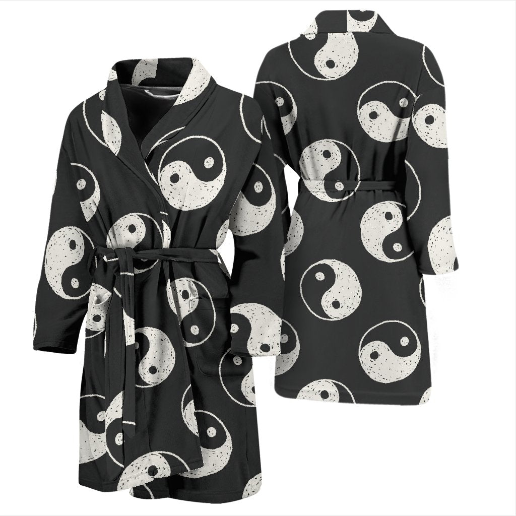 Yin Yang Black Pattern Print Men Long Robe-grizzshop