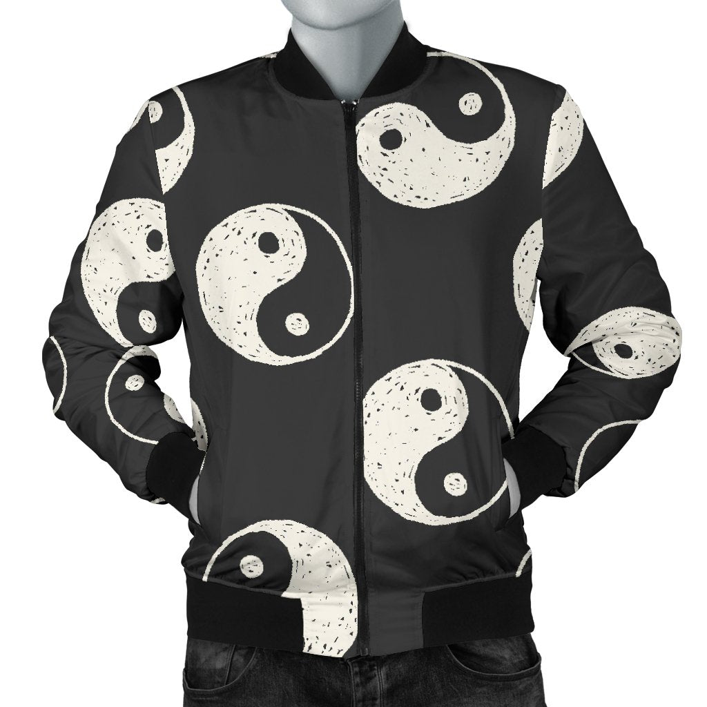 Yin Yang Black Pattern Print Men's Bomber Jacket-grizzshop