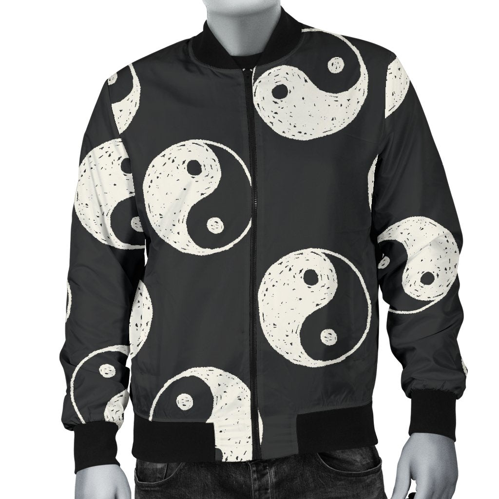 Yin Yang Black Pattern Print Men's Bomber Jacket-grizzshop