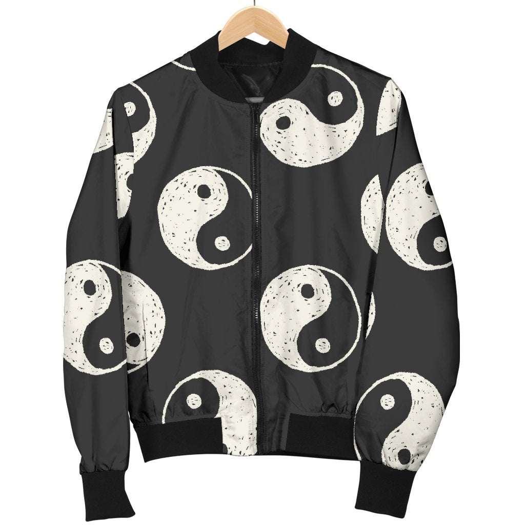 Yin Yang Black Pattern Print Men's Bomber Jacket-grizzshop