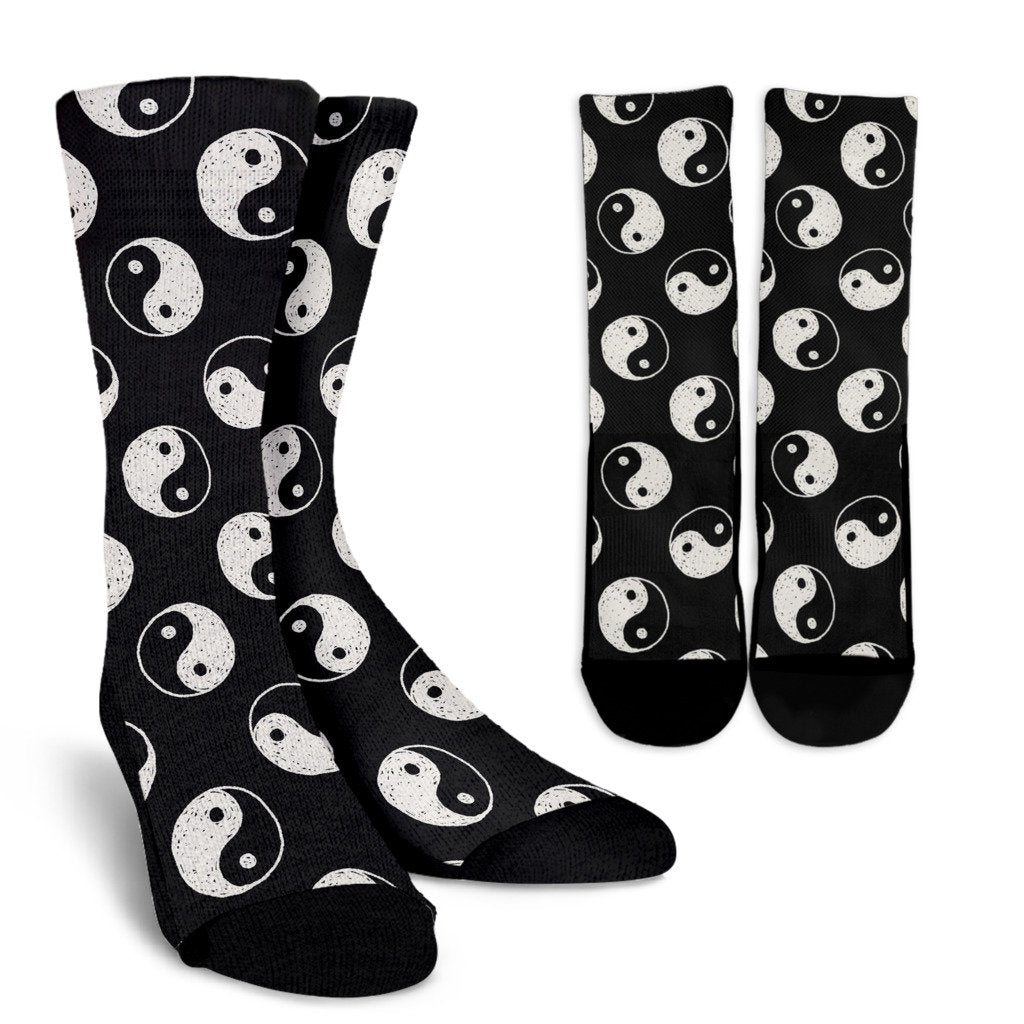 Yin Yang Black Pattern Print Unisex Crew Socks-grizzshop