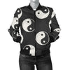 Yin Yang Black Pattern Print Women Casual Bomber Jacket-grizzshop