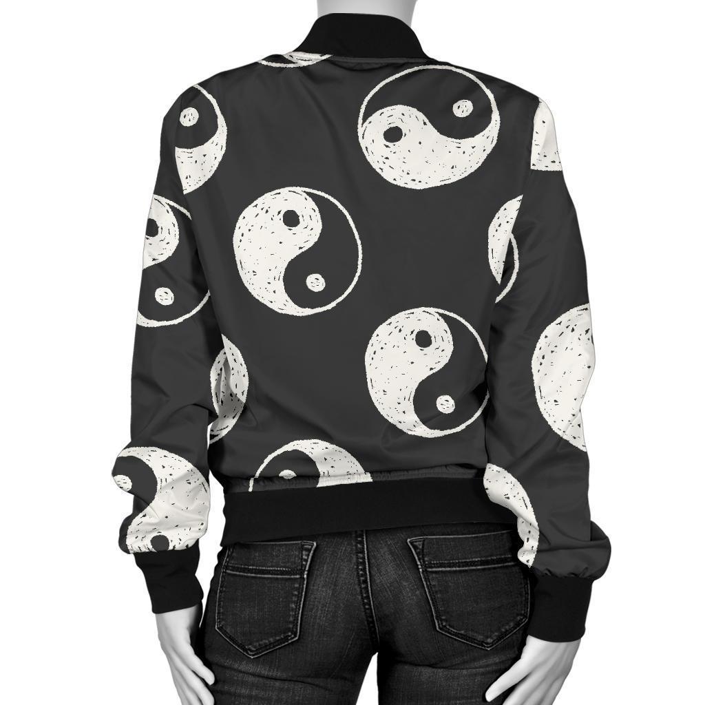 Yin Yang Black Pattern Print Women Casual Bomber Jacket-grizzshop