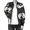 Yin Yang Black Pattern Print Women Casual Bomber Jacket-grizzshop