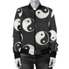 Yin Yang Black Pattern Print Women Casual Bomber Jacket-grizzshop