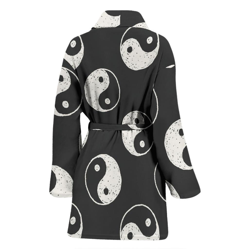 Yin Yang Black Pattern Print Women Long Robe-grizzshop