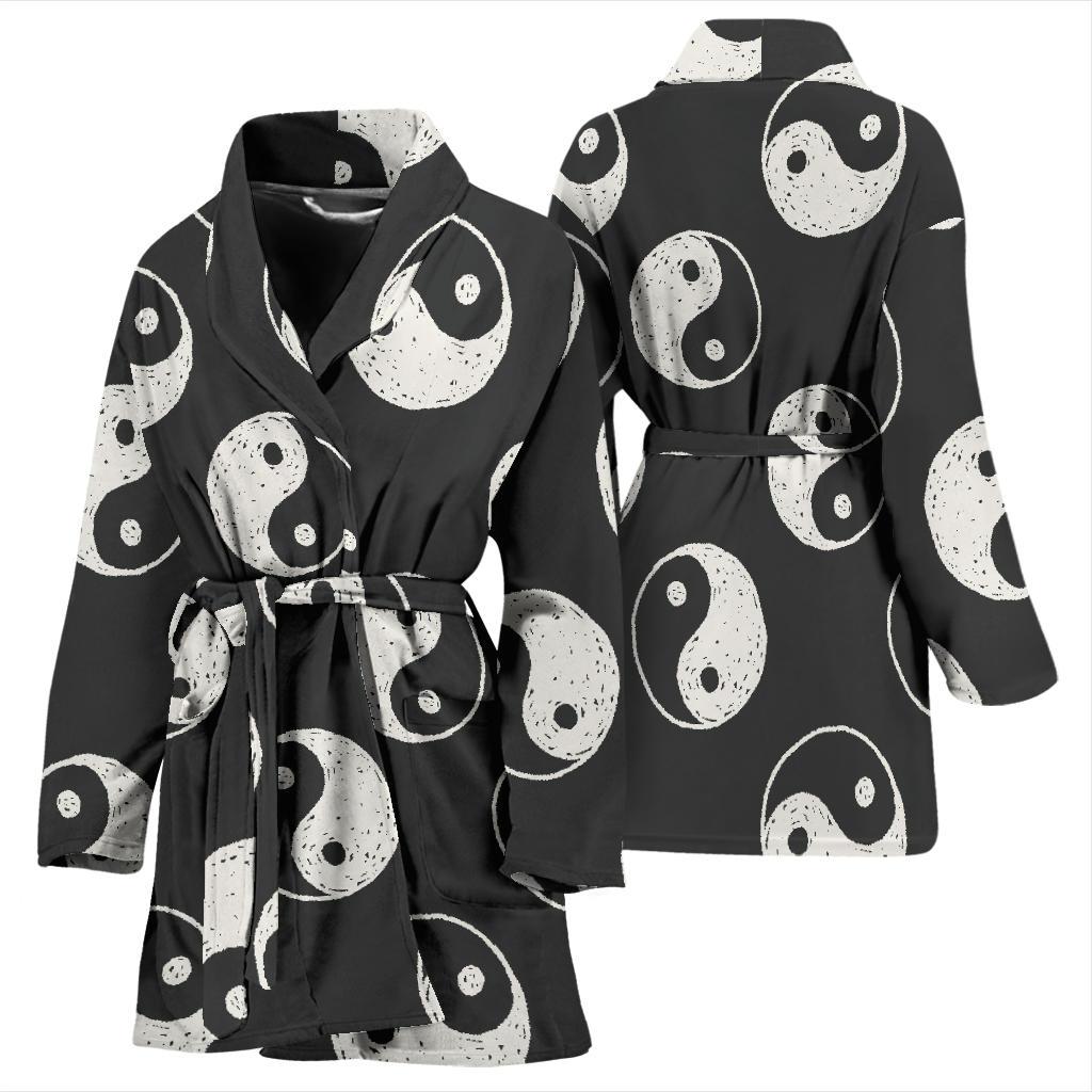 Yin Yang Black Pattern Print Women Long Robe-grizzshop