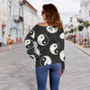 Yin Yang Black Pattern Print Women Off Shoulder Sweatshirt-grizzshop