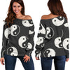 Load image into Gallery viewer, Yin Yang Black Pattern Print Women Off Shoulder Sweatshirt-grizzshop