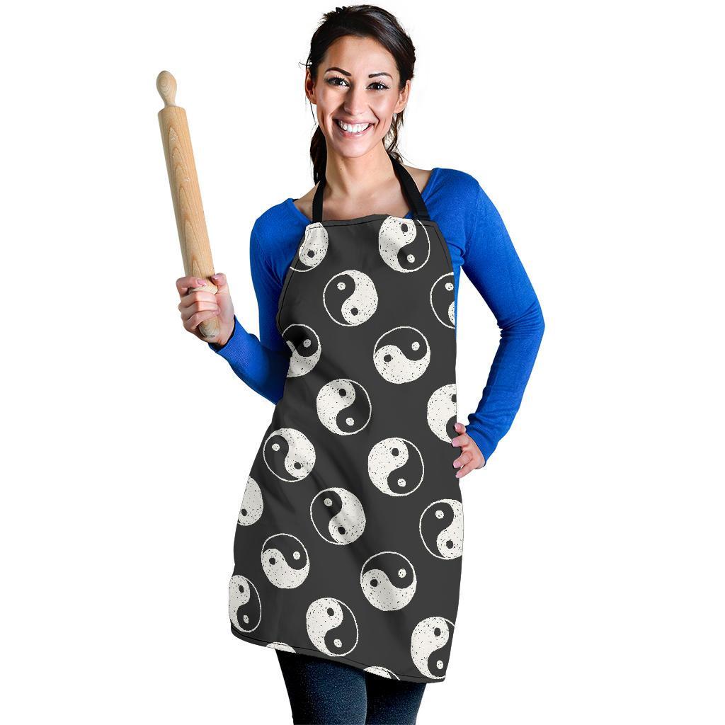 Yin Yang Black Pattern Print Women's Apron-grizzshop