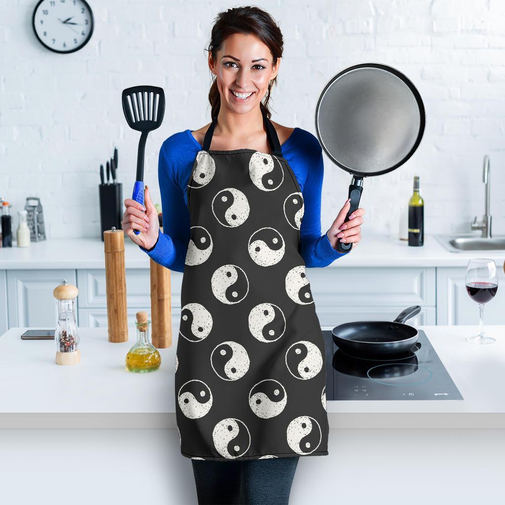 Yin Yang Black Pattern Print Women's Apron-grizzshop