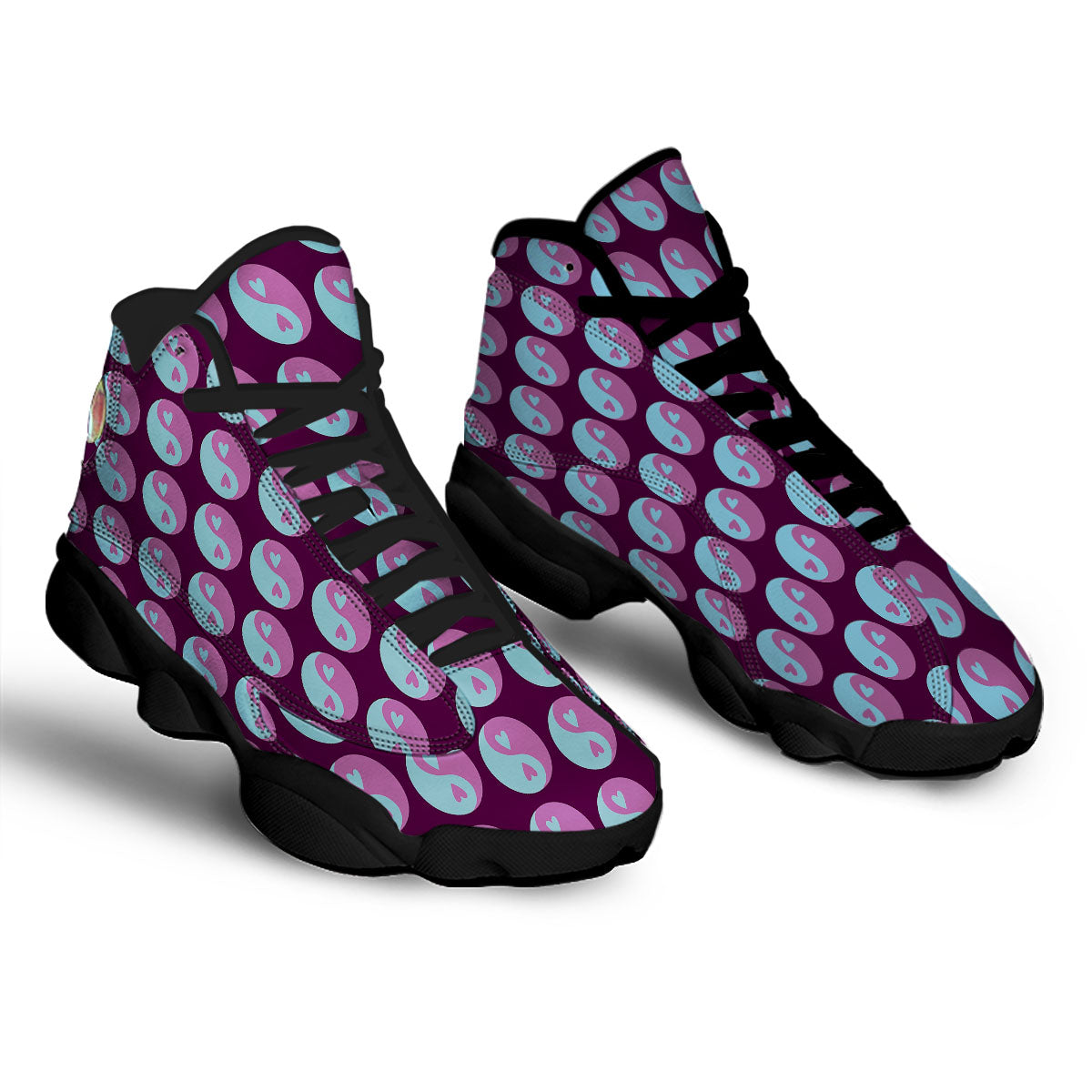 Yin Yang Blue And Purple Print Black Basketball Shoes-grizzshop