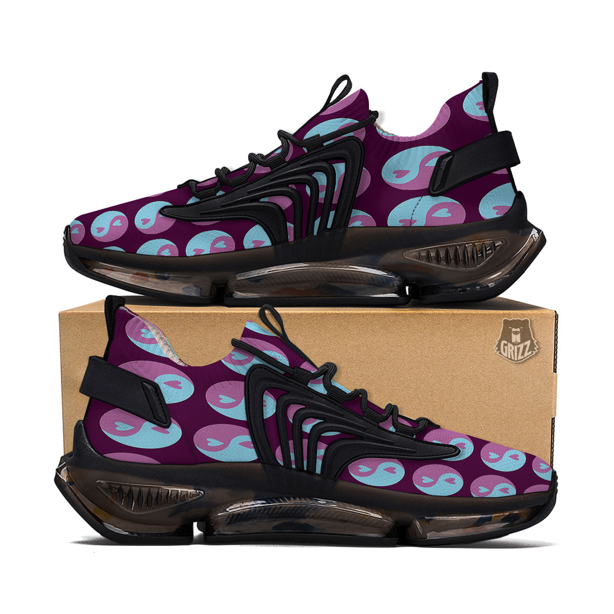Yin Yang Blue And Purple Print Black Gym Shoes-grizzshop