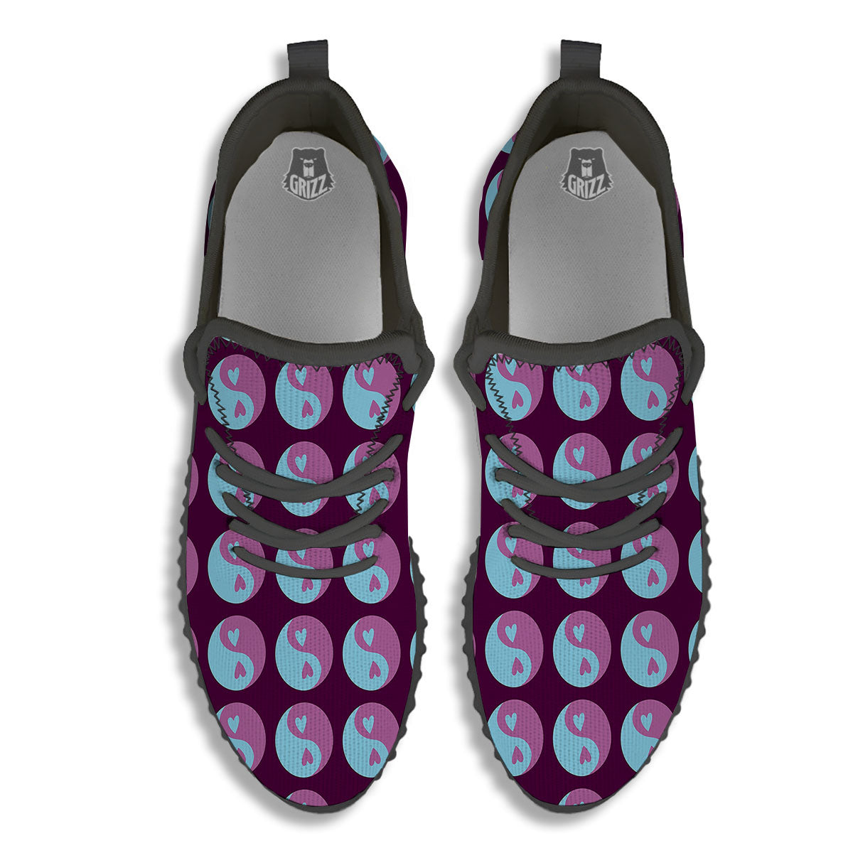 Yin Yang Blue And Purple Print Black Walking Shoes-grizzshop