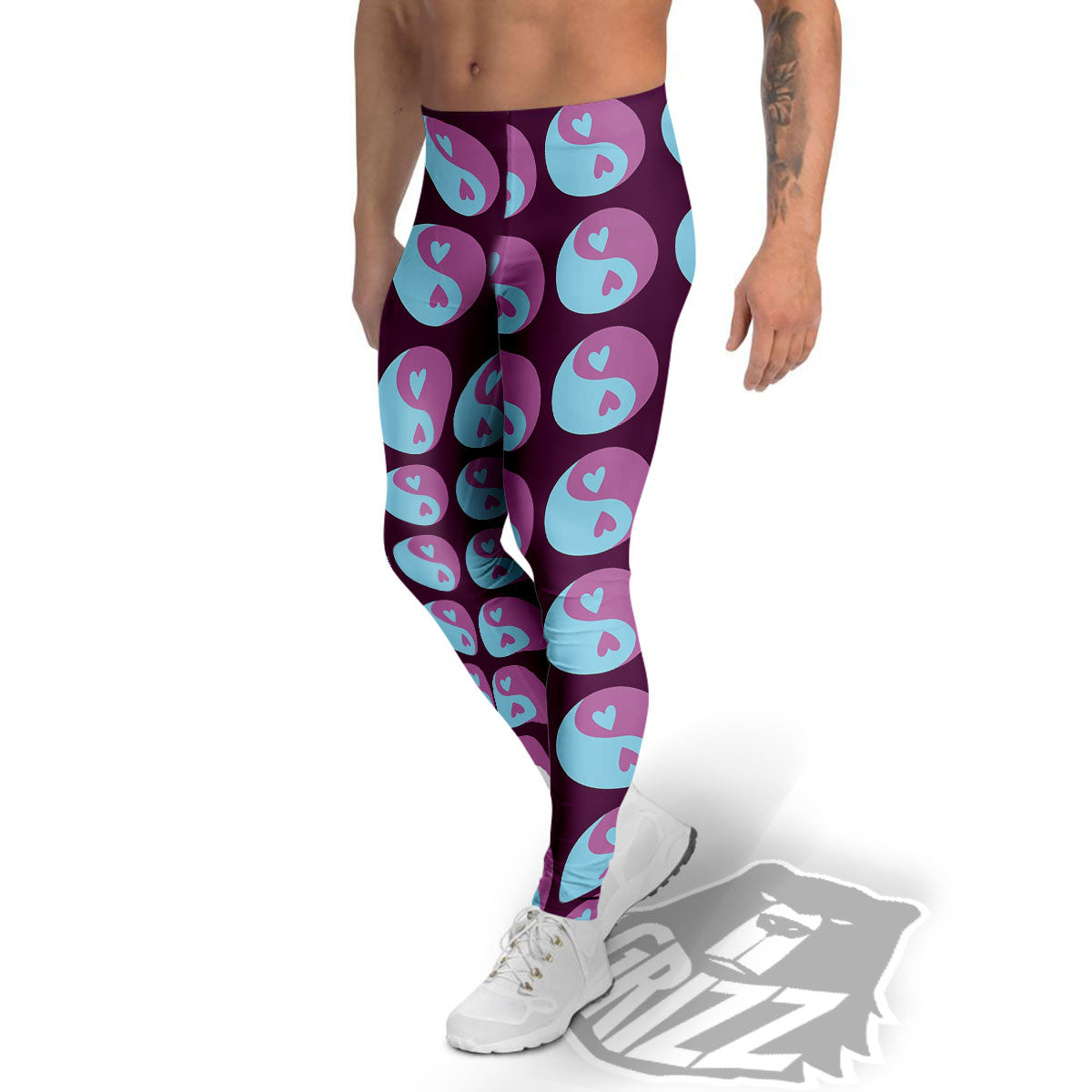 Yin Yang Blue And Purple Print Men's Leggings-grizzshop