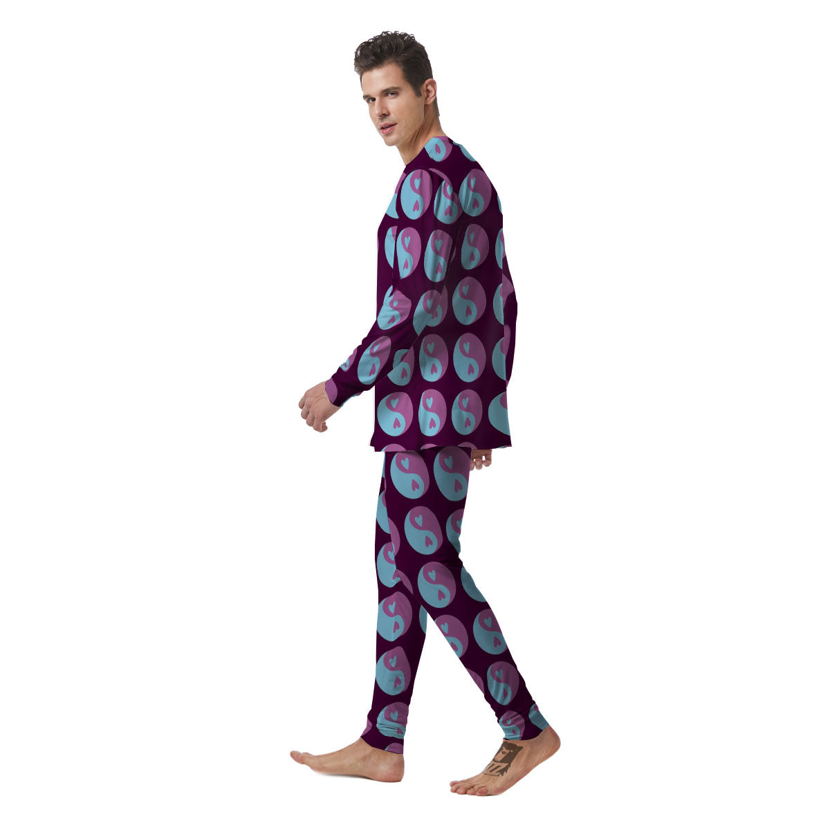 Yin Yang Blue And Purple Print Men's Pajamas-grizzshop