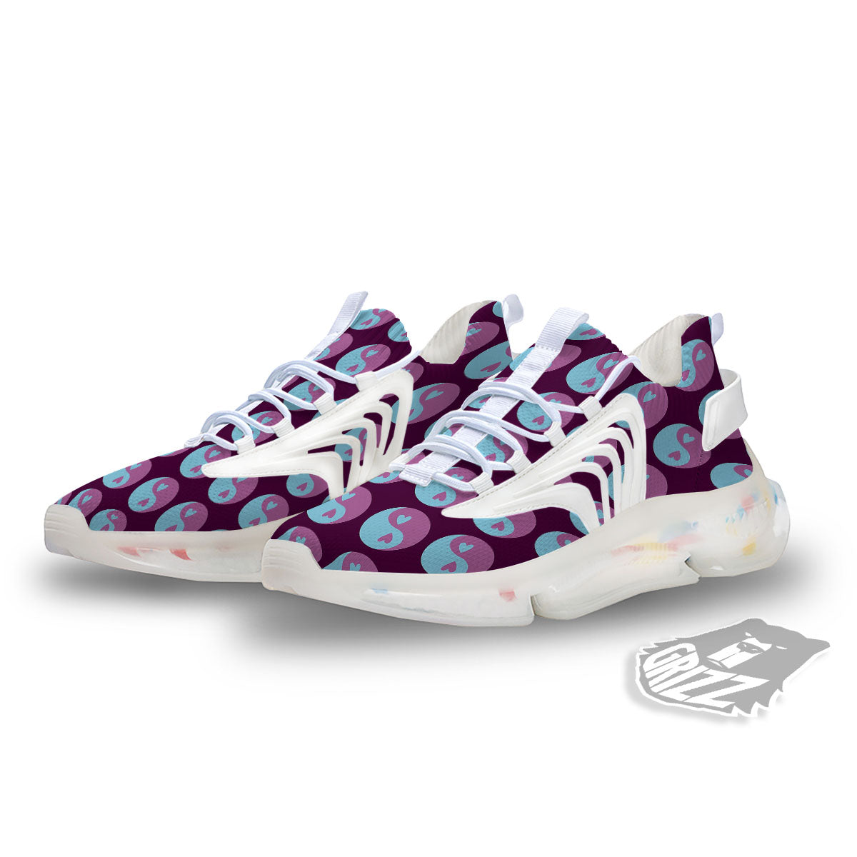 Yin Yang Blue And Purple Print White Gym Shoes-grizzshop