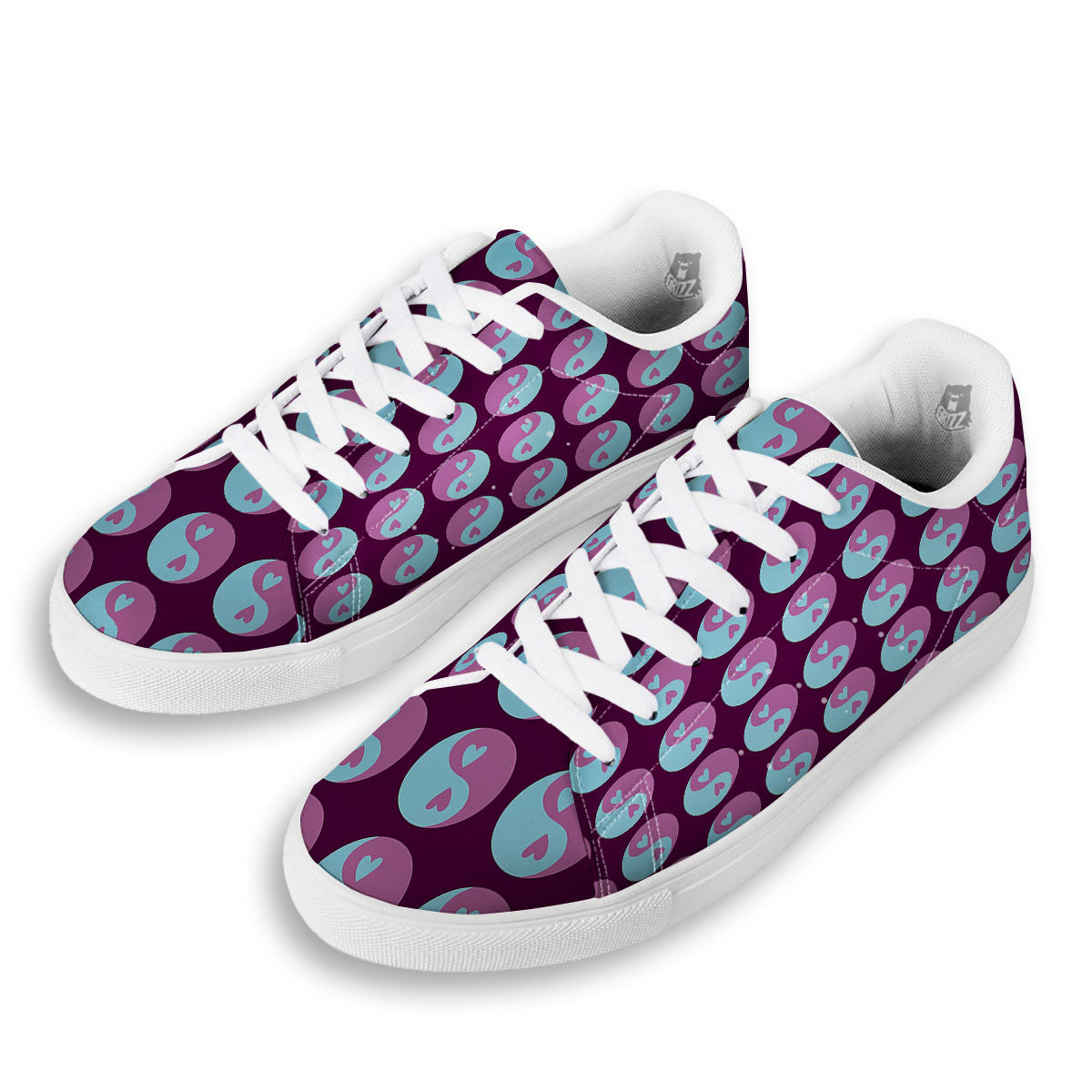 Yin Yang Blue And Purple Print White Low Top Sneakers-grizzshop
