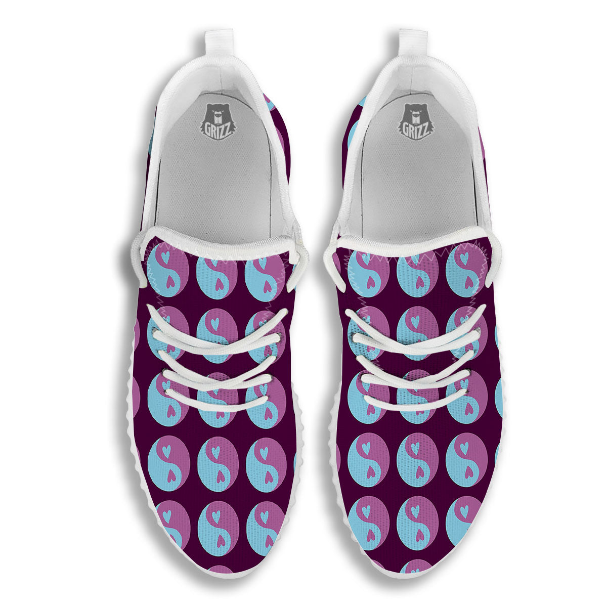 Yin Yang Blue And Purple Print White Walking Shoes-grizzshop