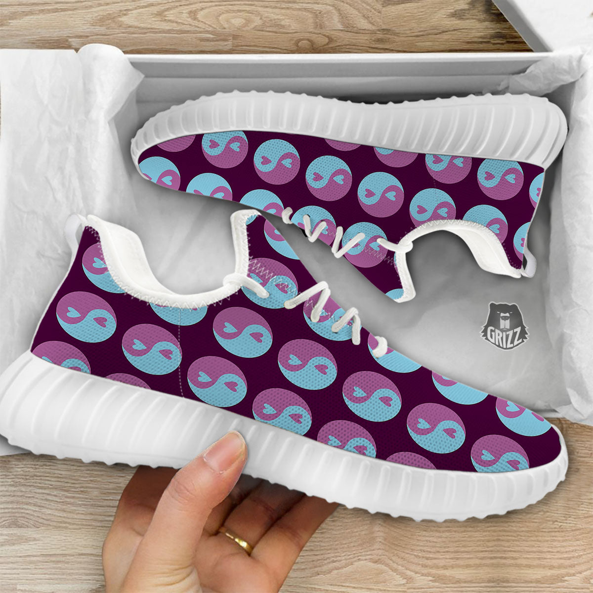 Yin Yang Blue And Purple Print White Walking Shoes-grizzshop