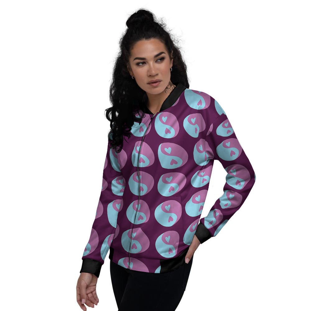 Yin Yang Blue And Purple Print Women's Bomber Jacket-grizzshop