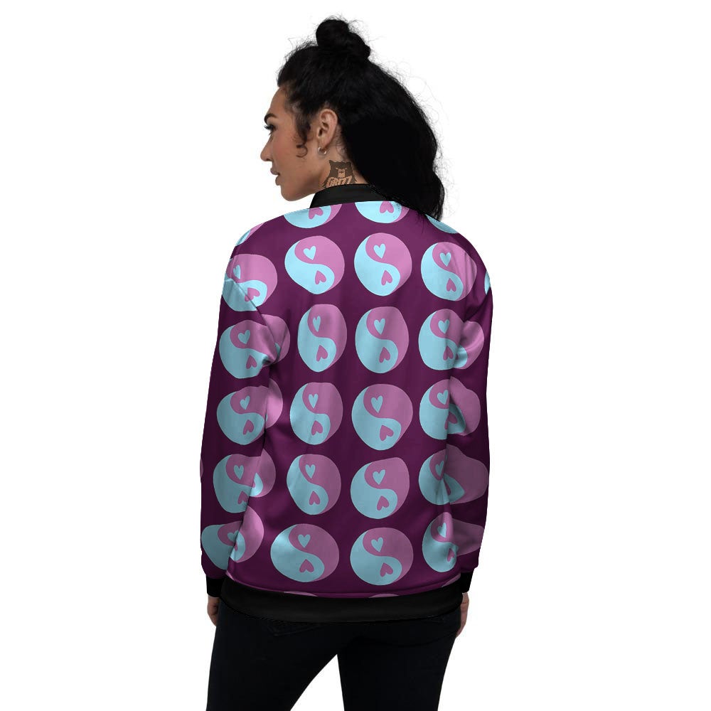 Yin Yang Blue And Purple Print Women's Bomber Jacket-grizzshop