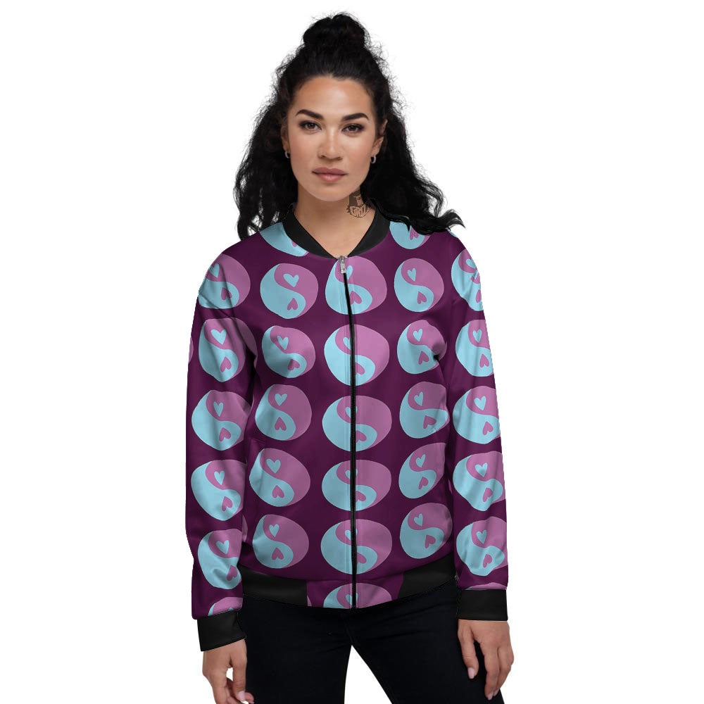 Yin Yang Blue And Purple Print Women's Bomber Jacket-grizzshop