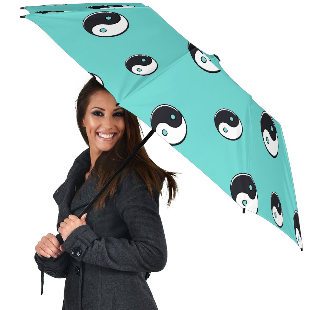 Yin Yang Blue Pattern Print Automatic Foldable Umbrella-grizzshop