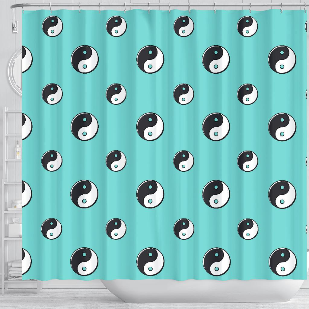 Yin Yang Blue Pattern Print Bathroom Shower Curtain-grizzshop