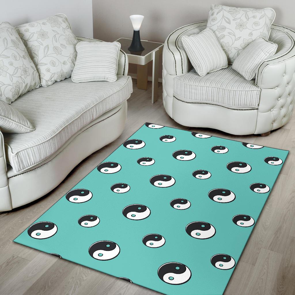 Yin Yang Blue Pattern Print Floor Mat-grizzshop