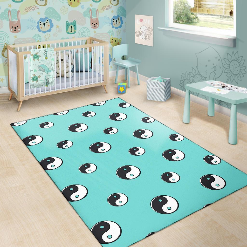 Yin Yang Blue Pattern Print Floor Mat-grizzshop