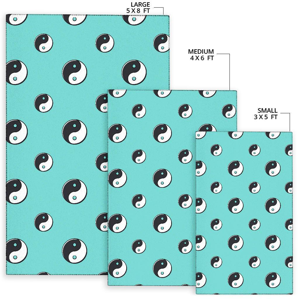 Yin Yang Blue Pattern Print Floor Mat-grizzshop