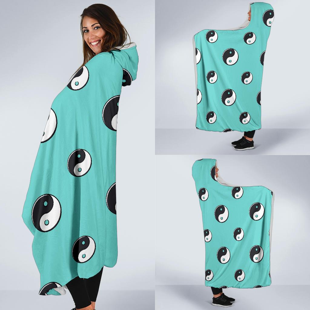 Yin Yang Blue Pattern Print Hooded Blanket-grizzshop