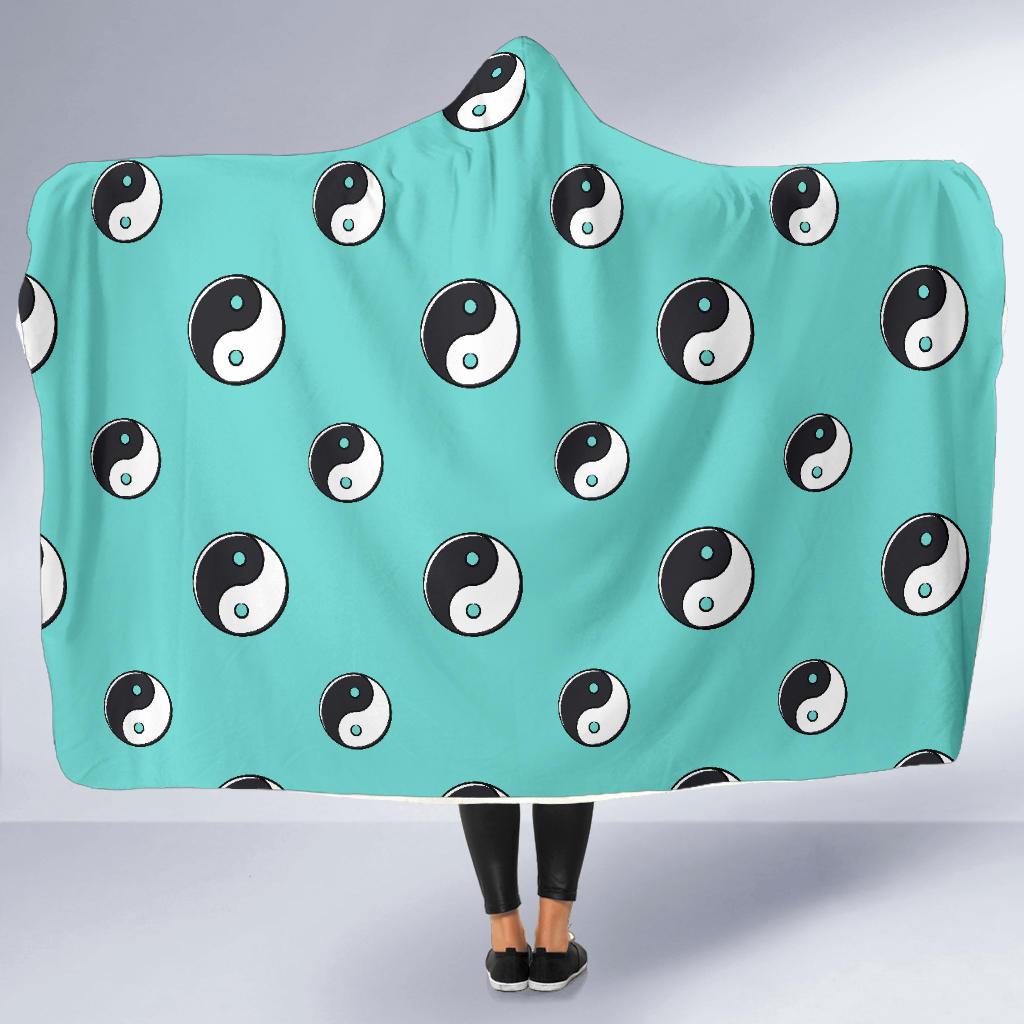 Yin Yang Blue Pattern Print Hooded Blanket-grizzshop