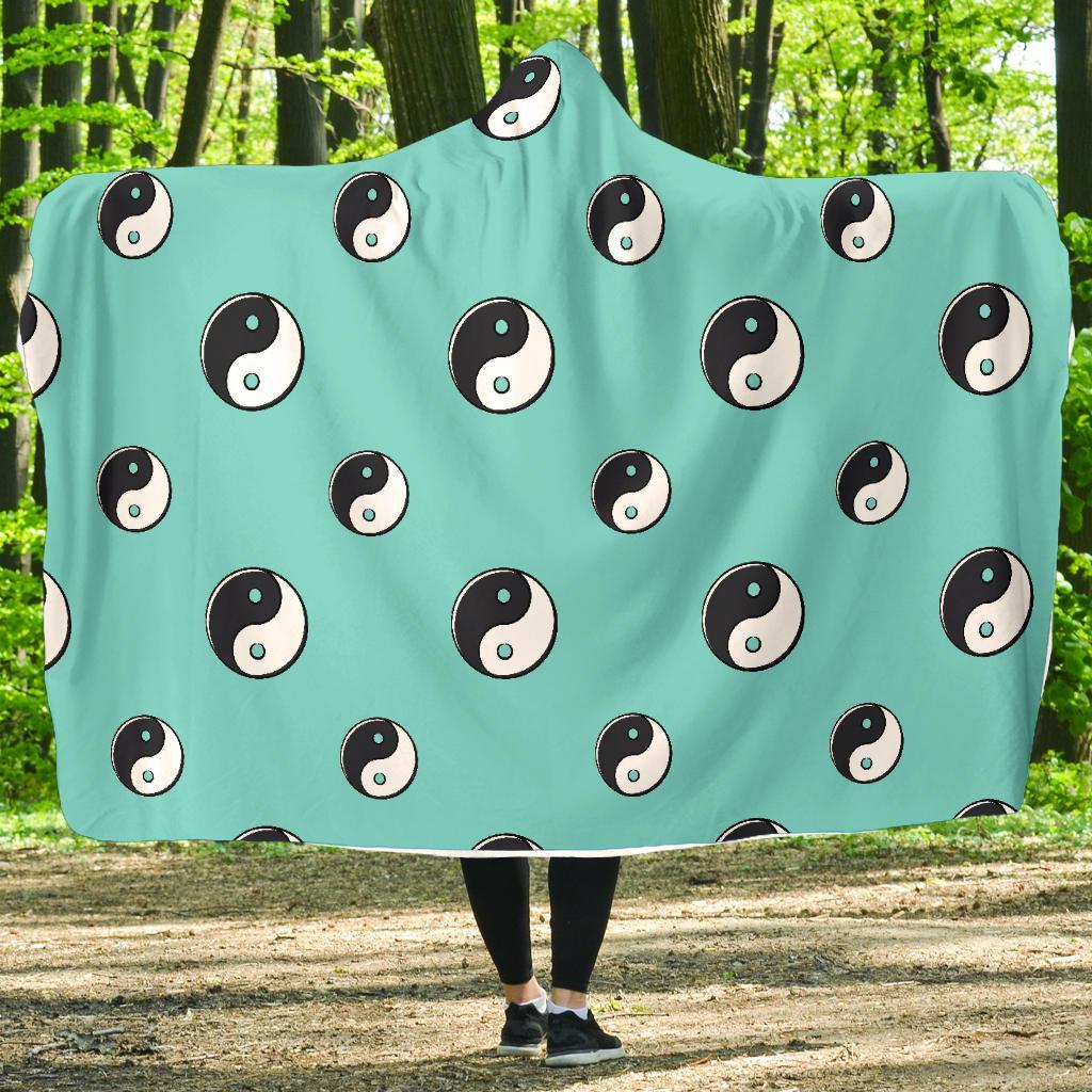 Yin Yang Blue Pattern Print Hooded Blanket-grizzshop